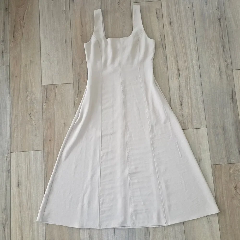 Joie Cream Sleeveless A-Line Square Neck Soft Fit & Flare Midi Dress Women Sz 6 - Picture 7 of 7